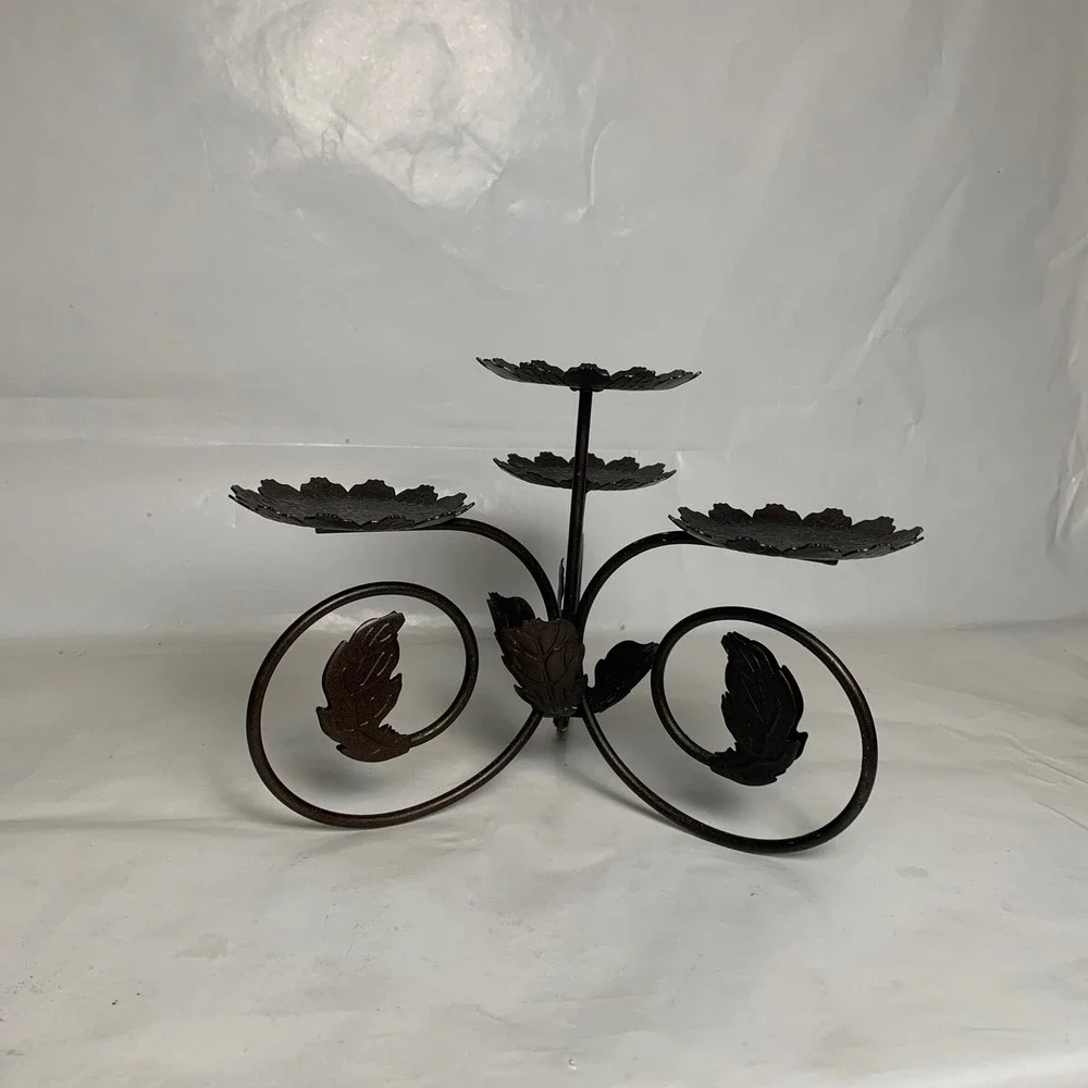 PartyLite Leaf Viking Candle Holder Rustic Bronze Leaf Scroll 4-Tier Metal